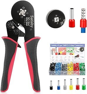 Satisby 16mm Ferrule Crimping Tool Kit,Bootlace Ferrule Crimp Tool 0.08-16mm²/AWG28-5,Ratchet Structure Quadrilateral Crimp Jaws with 750PCS Crimping Ferrules