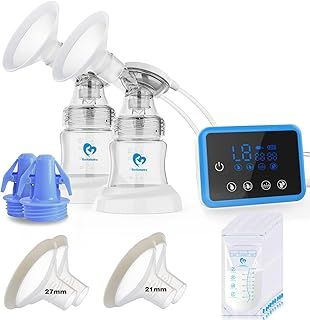 Bellababy Double Electric Breast Feeding Pumps with 21mm,24mm,27mm Flanges,Touch Screen,Pain Free Strong Suction 4 Models 9 Levels Strength (Blue)
