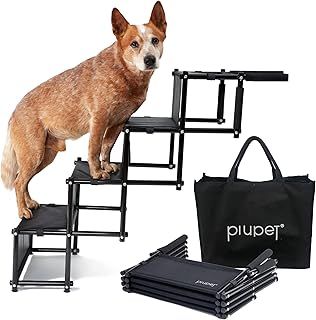 Dog steps I Loadable up to 80kg Ramp for cars stairs foldable large and small dogs Usable all vehicles, Polyvinyl Chloride, Black