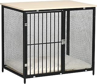 PawHut Dog Crate Furniture Side End Table Indoor Dog Kennel w/Soft Washable Cushion, Wire Mesh, for Small and Medium Dogs