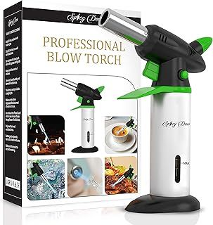 Blow Torch - Creme Brulee Torch - Refillable Professional Culinary Kitchen Torch with Safety Lock and Adjustable Flame - Micro Butane Torch with Fuel Gauge - Cooking Food Torch