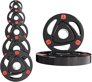 Strongway® Olympic Weight Plates Discs for Barbell Bar - 2 Inch (2") / 50mm Hole - Rubber Coated Cast Iron Weights Tri Grip Range of Weights and Sizes