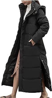 Maxi Puffer Jacket Women,Longline Padded Coat Long Hoodie Winter Warm Quilted Padded Jacket Hooded Long Parka Coats Down Coat With Removable Hood for Ladies Sale Clearance UK