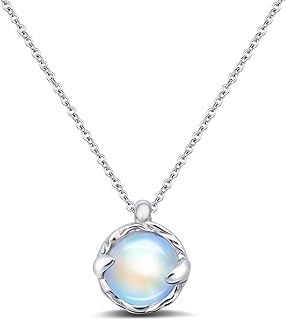 Blue Moonstone Pendant Necklace, Silver Handmade Circle Gemstone Jewellery, Valentine's Day Gift for Women
