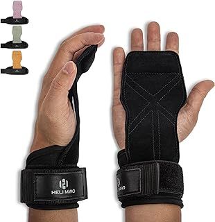 HELI MIAO Power Pulling Aids Strength Training, Fast Grip Leather Pulling Aid Wrist Straps for Bodybuilding, Fitness, Crossfit, Strength Training, Powerlifting - Lifting Straps for Women and Men