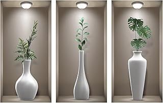 TOARTI 3D Wall Art Stickers - Realistic 3D Window View Scenery, Vase & Plant Wall Decals for Living Room, Bedroom, Bathroom & Kitchen (Set of 3, 8”X16”)