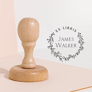 Stamp by Me | Ex Libris | Personalized Wooden Book Stamp | Custom Rubber | Library Stamps | for Books, Page, Letter | Library | Teacher | This Book Belongs to | Bookplates | Round | 4 Designs