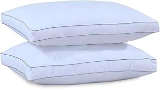 Premium Egyptian Cotton Box Pillows Hotel Quality Pillows for Back Stomach and Side Sleepers Down Alternative Filling Bed Pillow Hypoallergenic Breathable Washable Cover (Pack of 2) (White)