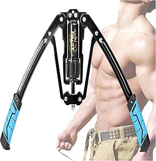 Chest Exerciser, 10-200kg Hydraulic Power, Adjustable Torsion Arm Strength Trainer, Black Steel, Strength Training Equipment for Arm, Chest, Bicep, Shoulder