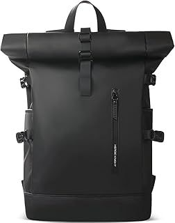 hk Roll Top Backpack Large Laptop Backpack 15.6'' USB Port Water-resistant Anti-theft Rucksack Travel Hiking Camping College School Work (23L Black)