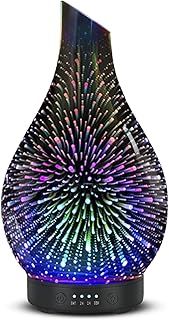 Essential Oil Diffuser Aroma Ultrasonic Diffuser, Night Light with Handmade Glass, BPA Free, 7 Color Changing Waterless Auto-Off Timer Setting 120 ML (Silver)