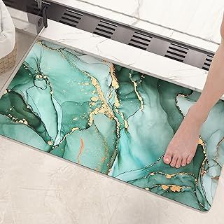 COLOR&GEOMETRY Non Slip Washable Bath Mat, Diatomite Stone, Super Absorbent, Green, Marble - 40x60cm