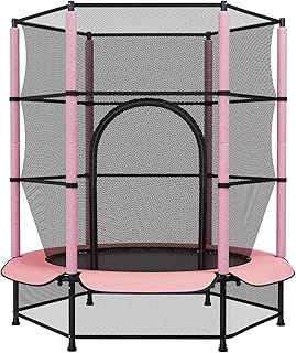 LIFERUN Kids 55" Mini Trampoline, Ø140cm x162cm, Indoor/Outdoor With Safety Enclosure, Zipper, Floor Protection Net, for Ages 3-6 Years