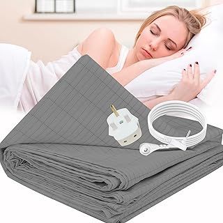HUNAIGEE Conductive Earthing Sheet Silver Fiber Grounding Bed Sheet Grounding Mat for Bed UK with 15ft Grounding Cord Organic Cotton Sleep Therapy Natural Wellness 198x203cm Grey