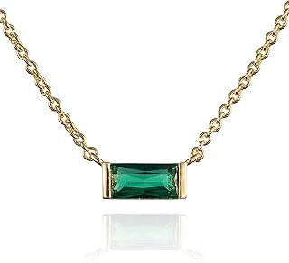 Namana Dainty Gold Necklace with Single Coloured Stone, Simple Pendant Necklace for Women & Teen Girls