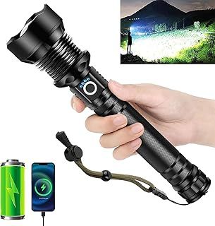 Torches Led Super Bright 600000 High Lumens, 10000mAh Rechargeable Torch, Powerful Torch XHP90.2 with 6 Modes & IPX7 Waterproof & Zoomable Bright Torches for Camping
