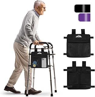 supregear Walker Side Bag, Water Resistant Accessory Basket Pouch for Folding Walkers, Lightweight Hand Free Storage Carrier Tote, Universal Size Seniors Caddy Attachment, Black