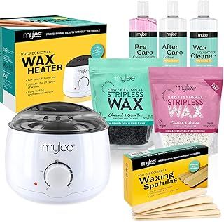 Mylee Professional Complete Waxing Kit with Wax Heater, Hard Wax Beads 500g, Applicator Spatulas, Pre & After Care Gel, Equipment Cleaner (Kit with Both Wax Pouches)