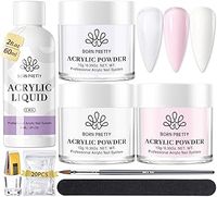 BORN PRETTY Acrylic Nail Kit Acrylic Powder and Liquid Set, Pink White Clear Acrylic Powder with Acrylic Nail Liquid Monomer for Quick Nail Gel Extensions