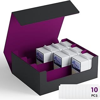 ZLCA Trading Card Storage Box for TCG Cards, Triple MTG Card Deck Box Holds 1800+ Cards, PU Leather Magnetic Closure Card Deck Case Organizer Box for Magic Commander Sports Cards(Black&Purple)