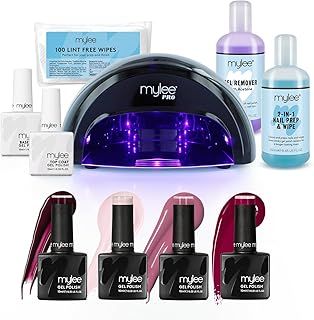 Mylee Complete Professional Gel Nail Polish LED Lamp Kit, 4x Mylee Colours, Top & Base Coat, PRO Salon Series Convex Curing® LED Lamp, Prep & Wipe, Gel Remover (Black Lamp)
