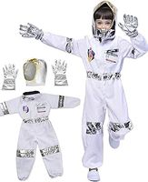 IKALI Kids Astronaut Costume, Unisex Space Jumpsuit Pretend Play Outfit(5PCS) 3-10Y