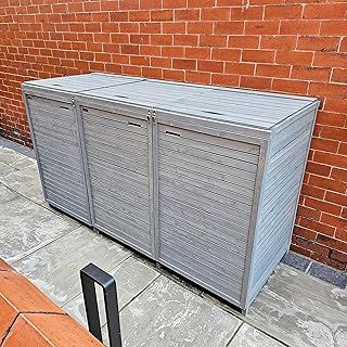 Samuel ALEXANDER 2.03m x 1.14m Large Grey Wooden Outdoor Garden Triple Wheelie Bin Store Storage for 3 Bins