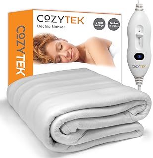 Cozytek Double Electric Blanket 135 x 120cm, Soft Polyester Electric Blanket Fitted Underblanket Mattress Cover, 3x Heat Settings, 1x Controller and Machine Washable Heated Blanket