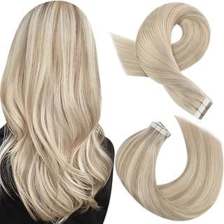 Moresoo Tape Hair Extensions Blonde Tape in Human Hair Extensions Ash Blonde with Platinum Blonde Real Human Hair Extensions Tape in 12 Inch 20 Pieces/30g #P18/613