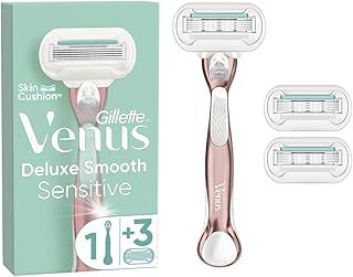 Gillette Venus Deluxe Smooth Sensitive RoseGold Women's Razor- 3 Blades, 5 Diamond‐Like Coated Blades