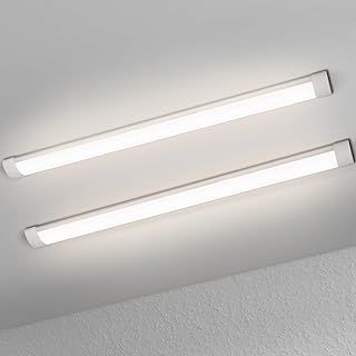 2 Packs LED Batten Lights，PC Body， 5FT 50W 6500k 5000lm,Low Profile Wall or Ceiling Surface Mounted Fitting for Home/Workshop/Office/School Restaurant (5FT)