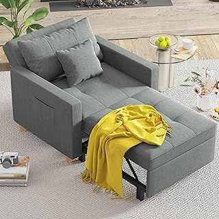 3-in-1 Sleeper Chair Bed, Convertible Single Sofa for Small Room, Adjustable Armchair With Side Pocket, Dark Grey