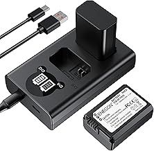ENEGON NP-FW50 Battery(2 * 1300mAh) and LCD Charger Kit for Sony ZV-E10, A6400, A5000, A6000, A6300, A6500; Alpha 7, A7, A7II, A7R, A7RII, A7S, A7SII; NEX 3/5/6/7/SLT-A Series