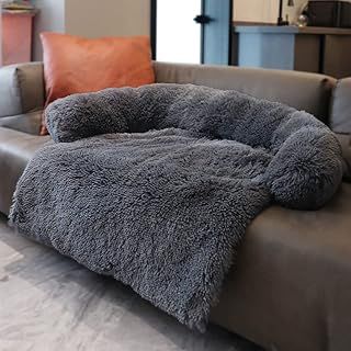 MoonxHome Pet Sofa Protector, Calming Dog Bed for Large dogs, Plush Dog Mat Dog Sofa,Universal Pet Furniture Cover with Soft Neck Bolster, Sofa Bed, Machine Washable Brown Large