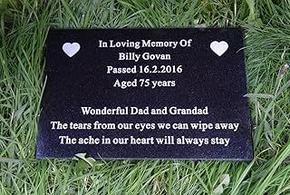 TATUNER Personalised Engraved Natural Granite Memorial Plaque Grave Marker Headstone With Heart 30cm x 20cm L