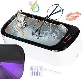 UV-C Ultrasonic Jewellery Cleaner, 550ml 46KHz Power, Professional Sterilizer Machine, Portable Timer, Ultrasonic Retainer Cleaner for Cleaning Glasses, Dentures, Aligner, Mouth Guard, Toothbrush Head