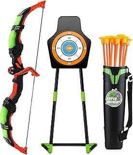 Bow and Arrow Set for Kids Archery Set with LED Lights Includes 10 Suction Cup Arrows, Quivers & Standing Target for 3-12 Years Old Boys & Girls Outdoor Toys