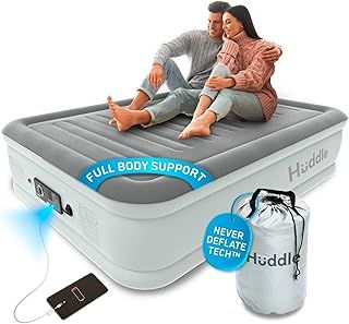 Huddle® Luxury NEVER DEFLATE Double Air Bed with Patented Dual Pump SlumberGuard™ Premium Technology | Inflatable Mattress with built-in pump | Comfortable Inflatable Mattress