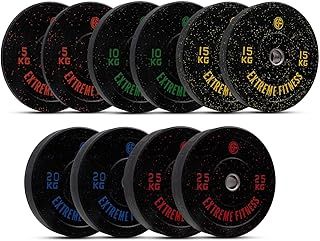 Olympic Bumper Plates, 2" Hi-Temp Rubber Weight Sets 5kg 10kg 15kg 20kg 25kg Pairs for Barbell Strength Training and Weight Lifting