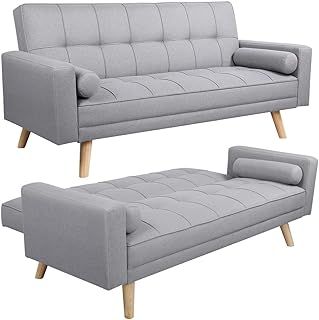 Yaheetech Modern Fabric Sofa Bed 3 Seater Click Clack Sofa Settee Recliner Couch with Wooden Legs for Living Room/Guest Room/Office,Grey