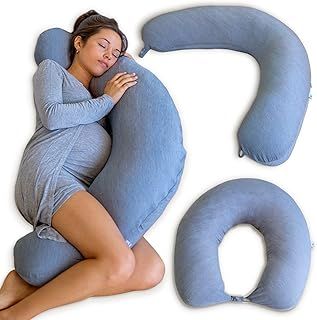 PharMeDoc Nursing Pillow & 2-in-1 Pregnancy Pillow (Cooling Cover), Maternity Pillow, Pregnancy Support for Full Body & Long Pillow for Sleeping, Full Body Pregnancy Pillows for Sleeping
