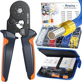 Preciva Ferrule Crimper Plier Set, 0.25-6mm²/AWG23-10 Self-Adjustable Ratchet Bootlace Terminal Crimping Tool, Electrical Ferrules Wire Crimp Toolkit with 1900 Cable End Sleeve Connectors