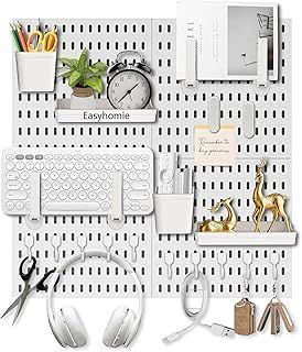 Wall Organiser Pegboard Combination Kit with 4 Tiles 30x30cm Pegboards + 20 Pieces Accessories for Room Storage, Organization and Decoration, Free Combination & Easy Install