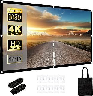 Projector Screen,100inch 16:10 HD Portable Movie Screens Projection for School Home Theatre Office, Foldable Double-Sided Movies Screen with Carry Bag and Tight Straps