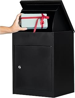Atahome Aspendos Medium Metal Parcel Delivery Box Parcel Drop Box for Secure Multiple Internet Deliveries, Wall Mountable Weatherproof Sturdy Mailbox for Outdoor and Porch (Black)