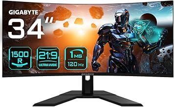 Gigabyte GS34WQC 34" WQHD Curved Gaming Monitor - 3440 x 1440, 135Hz (OC), 1ms, 300 cd/m², FreeSync Premium, HDR Ready, HDMI 2.0, Displayport 1.4