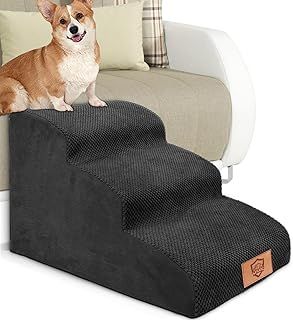 Dog Steps for Bed, 3-Steps High Density Foam Dog Stairs for Small Injured Older Pets, Dog Ramp with Removable Cover, Non-Slip Pet Stairs for Indoor Sofa Couch Bed - Black, 60 x 40 x 40cm