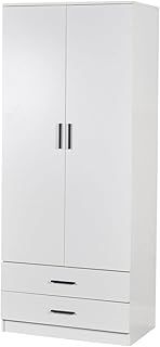 URBNLIVING White Wooden Bedroom Furniture Cabinet Chest of Drawers Dressing Table Wardrobe - 2 Door Wardrobe