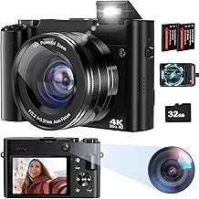Digital Camera 4K, 64MP Autofocus Vlogging Camera Selfie Camera for Photography, Compact Digital Camera,Vlogging Camera for Youtube with Anti-shake, Flash,16X Digital Zoom, 32GB Card