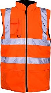 Hi Viz Vis Bodywarmer Fleece Lined Reversible High Visibility Reflective Waterproof Workwear Security Safety Wear Warm Gilet Waistcoat Body Warmer Padded Vest